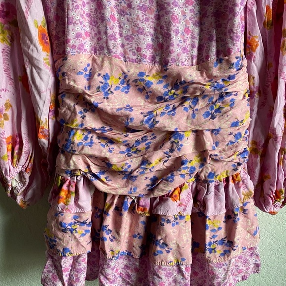 For Love Bell Long Sleeve Floral Dress Layered Ruffle V Neck Boho Cottage Mini S - Picture 7 of 15